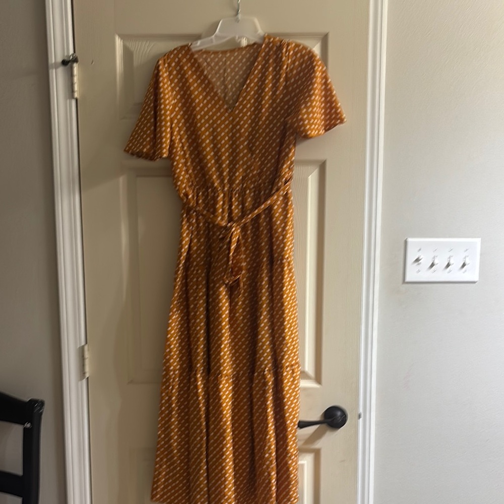 Chic Mustard Polka Dot Maxi Dress